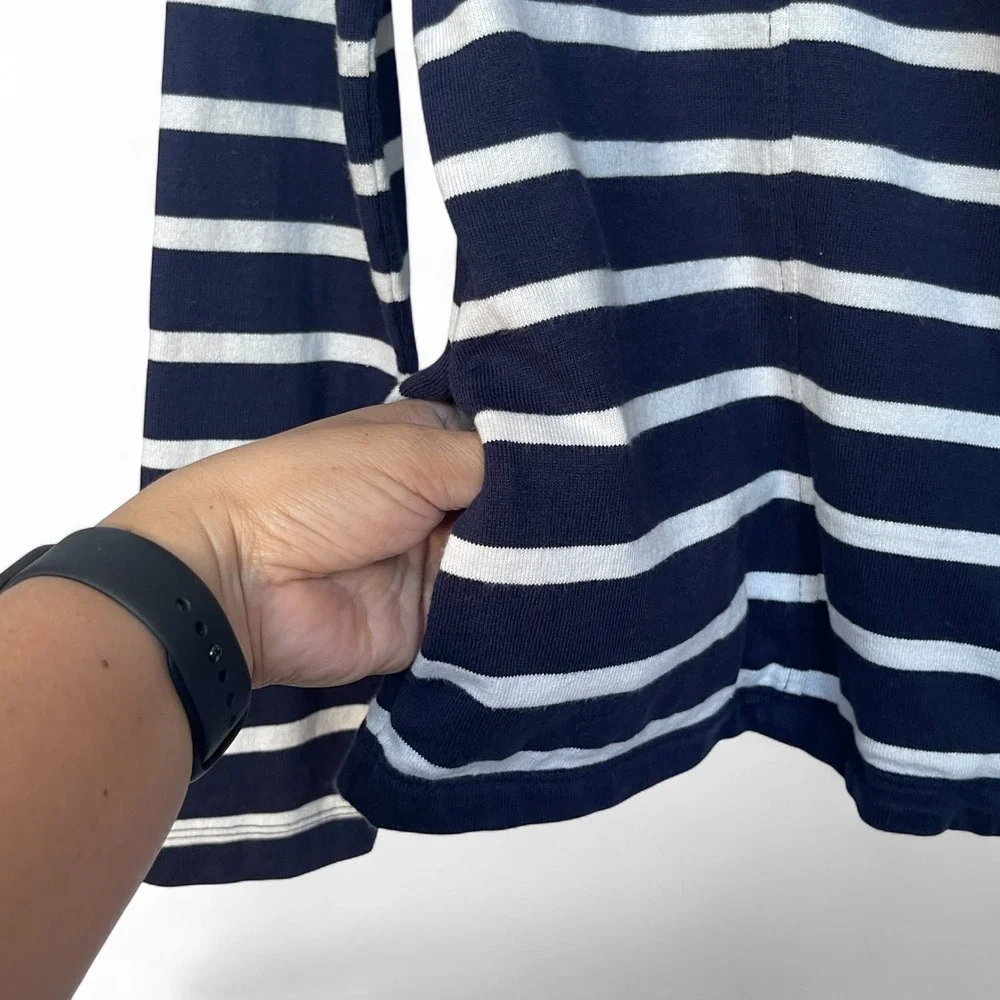 Talbots Womens Navy Blue White Striped Cotton Knit Moto Jacket Size L ID004875 - Picture 6 of 8